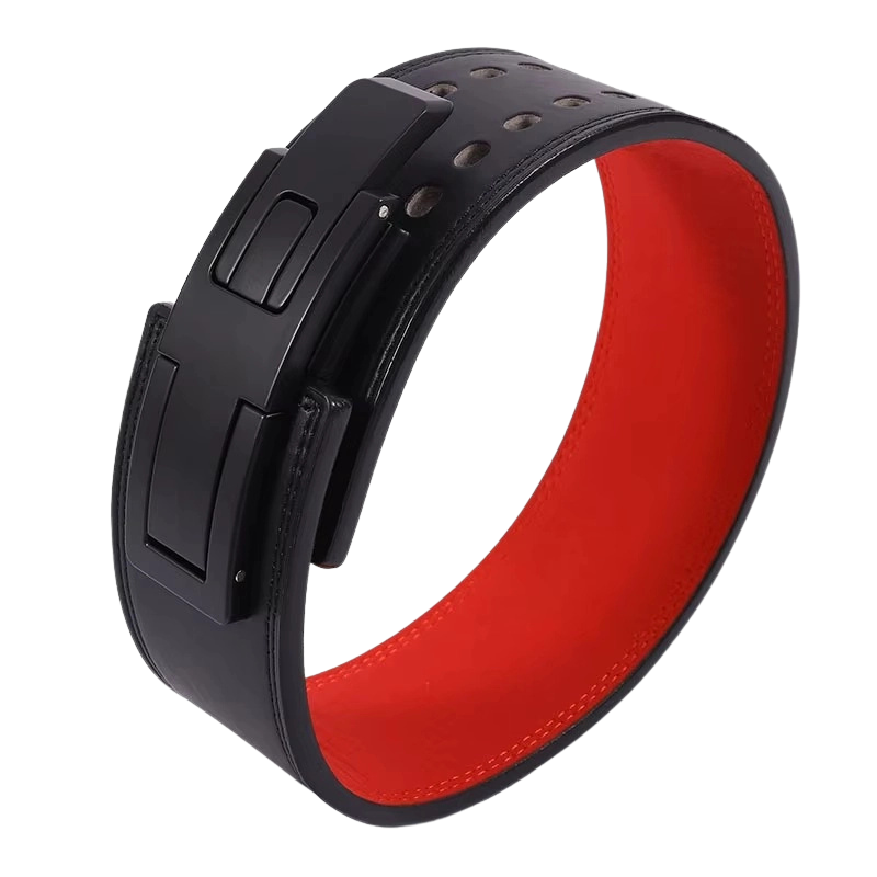 Ceinture La Force Française — vue 3/4 boucle et intérieur daim rouge