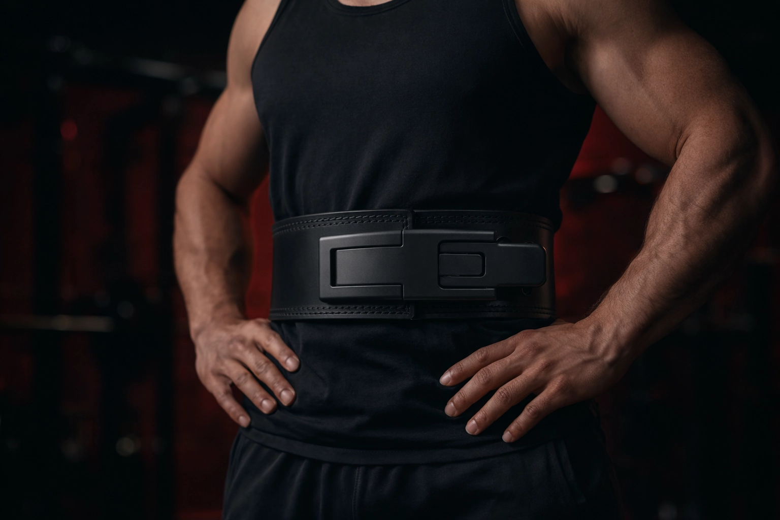 Athlète portant la ceinture de force levier La Force Française en salle