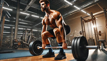 Homme musclé effectuant du soulevé de terre dans une salle de musculation