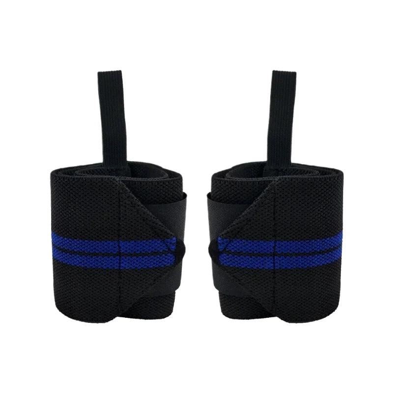 Bandes de poignets pour musculation bleues vues de côté