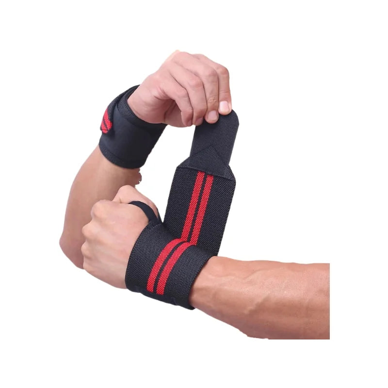Bandes de poignets pour musculation rouges sur un bras