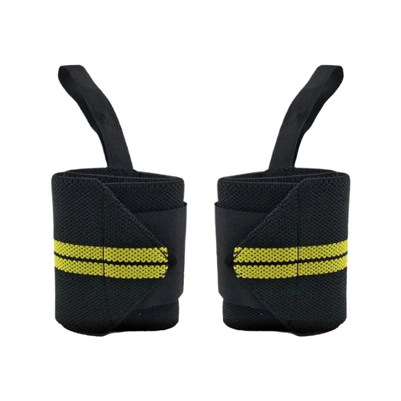 Bandes de poignets pour musculation jaunes vues de côté