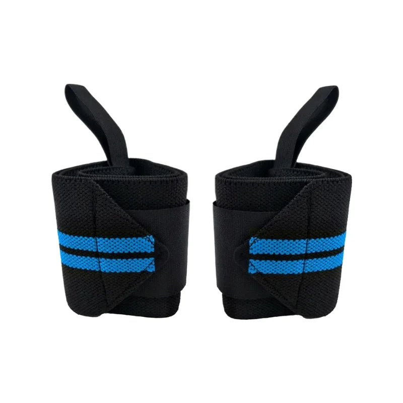 Bandes de poignets pour musculation bleues vues de côté