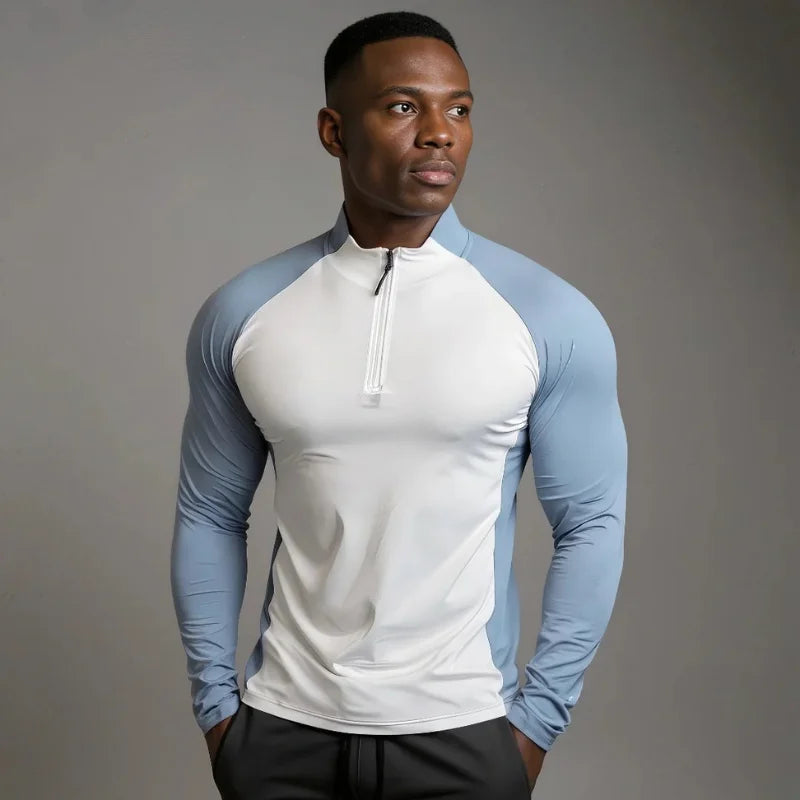 Haut Demi Zip Bi-ton bleu et blanc