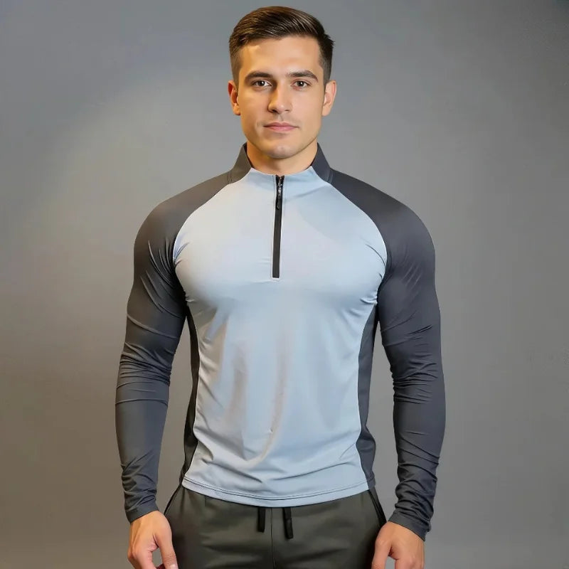 Haut Demi Zip Bi-ton gris foncé et gris