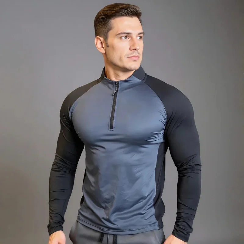 Haut Demi Zip Bi-ton noir et bleu