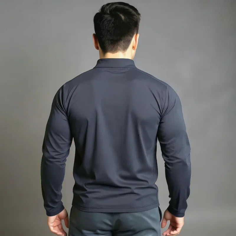 Haut Demi-zip gris foncé avec poche contrastante