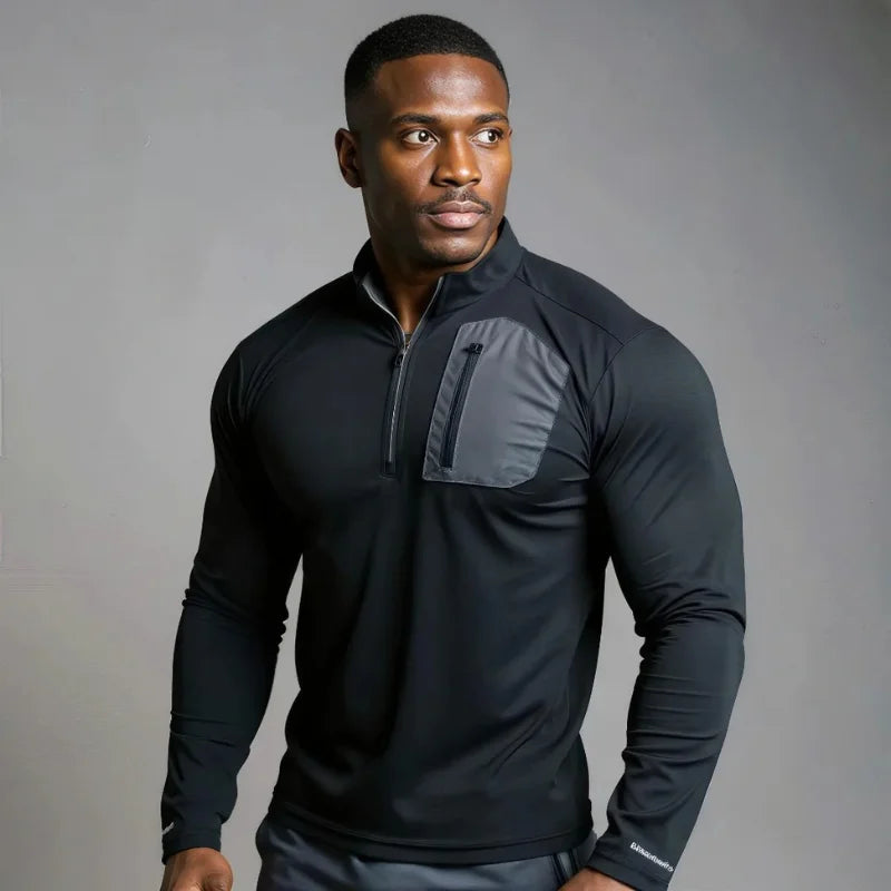 Haut Demi-zip noir avec poche contrastante