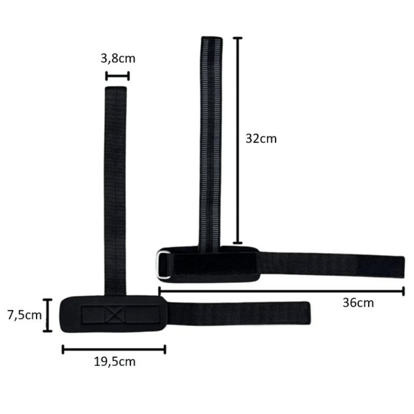 Dimensions sangles de tirage noires de musculation