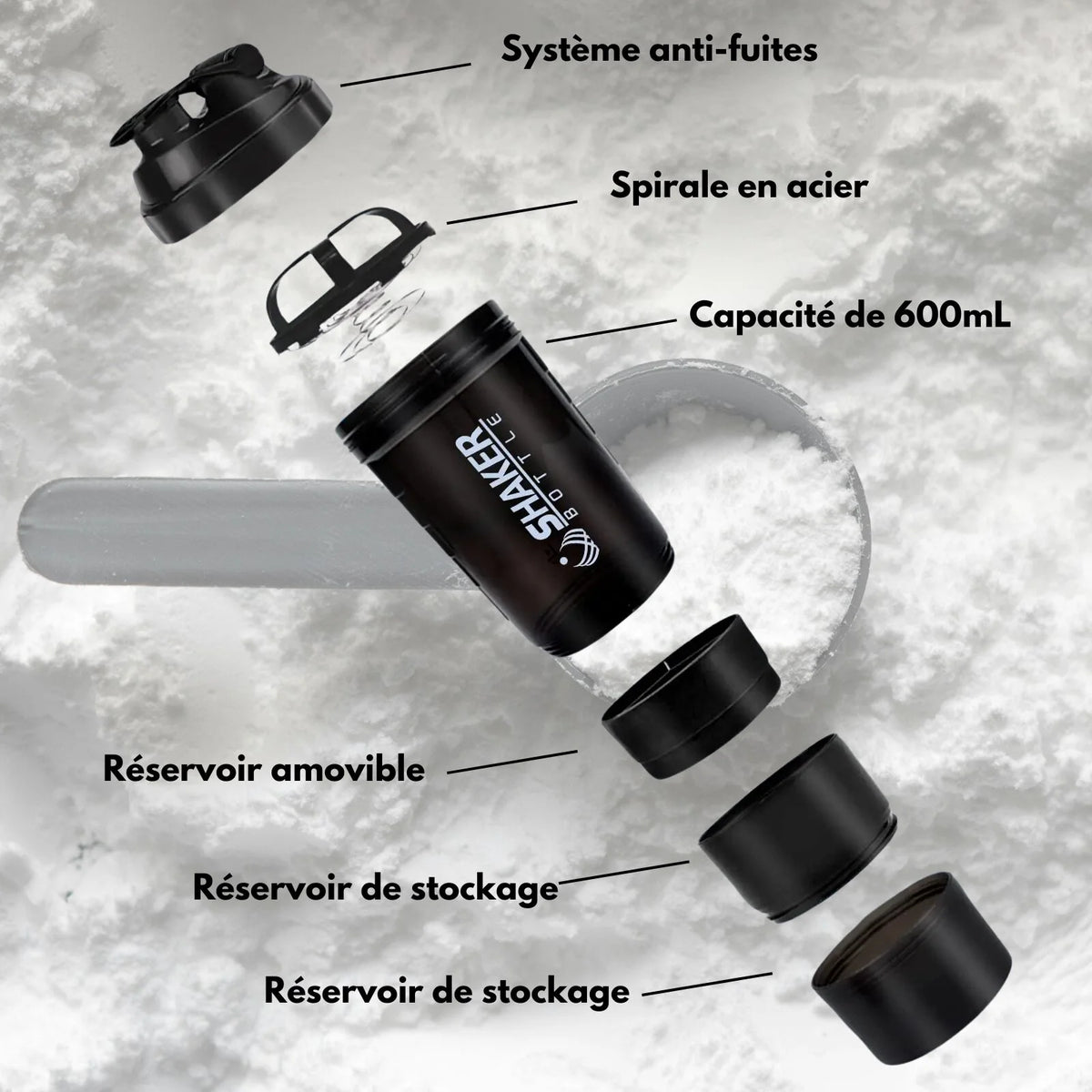 shakers à compartiments multifonctions avec système suite fuite 