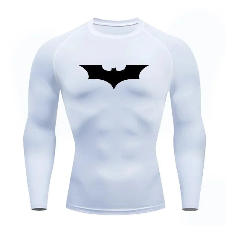 T-shirt de compression Batman blanc et noir manches longues