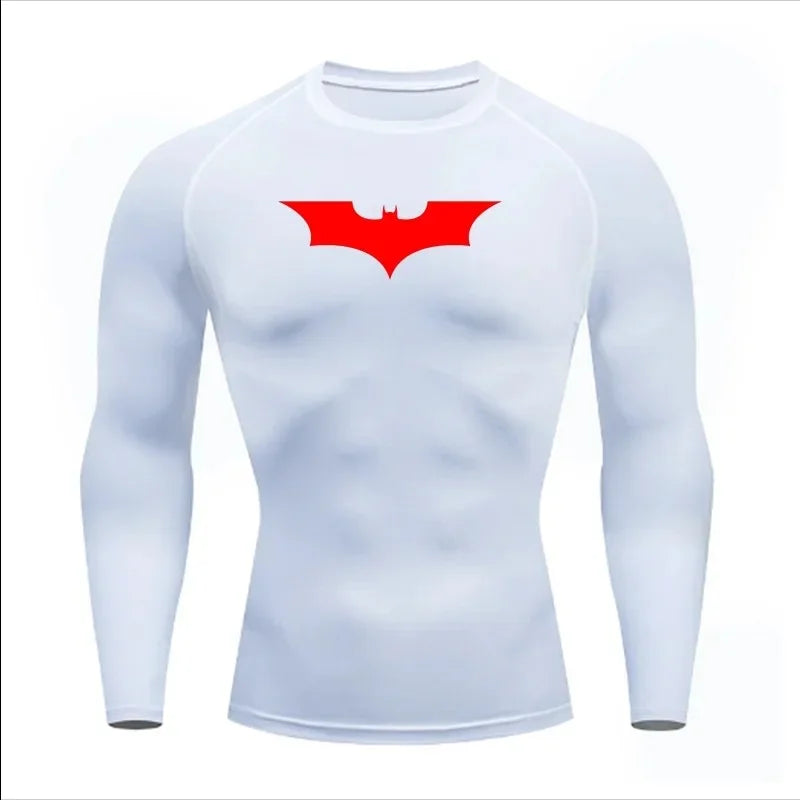 T-shirt de compression Batman blanc et rouge manches longues
