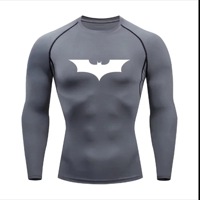 T-shirt de compression Batman gris et blanc manches longues