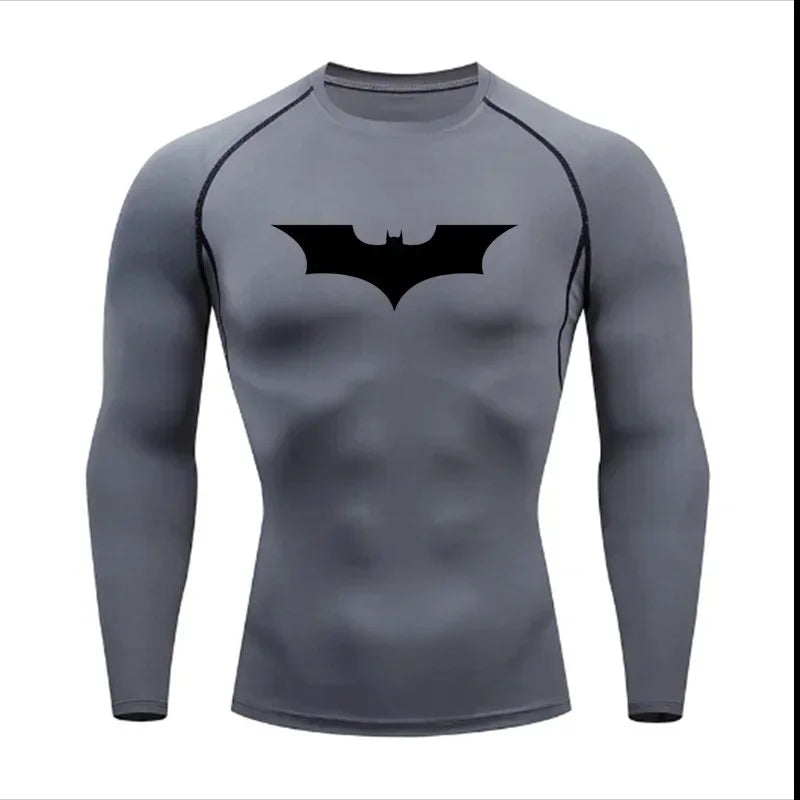 T-shirt de compression Batman gris et noir manches longues
