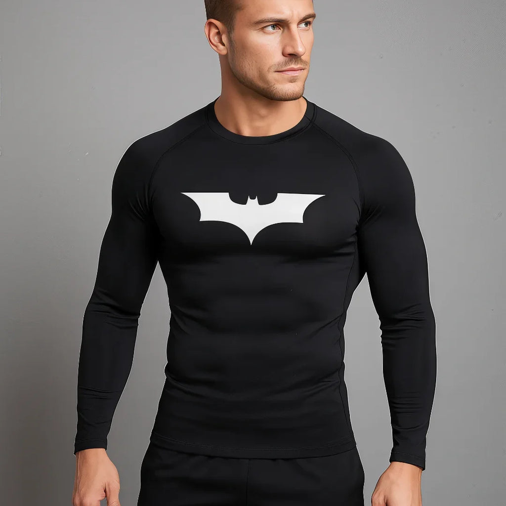 T-shirt de compression Batman noir et blanc manches longues