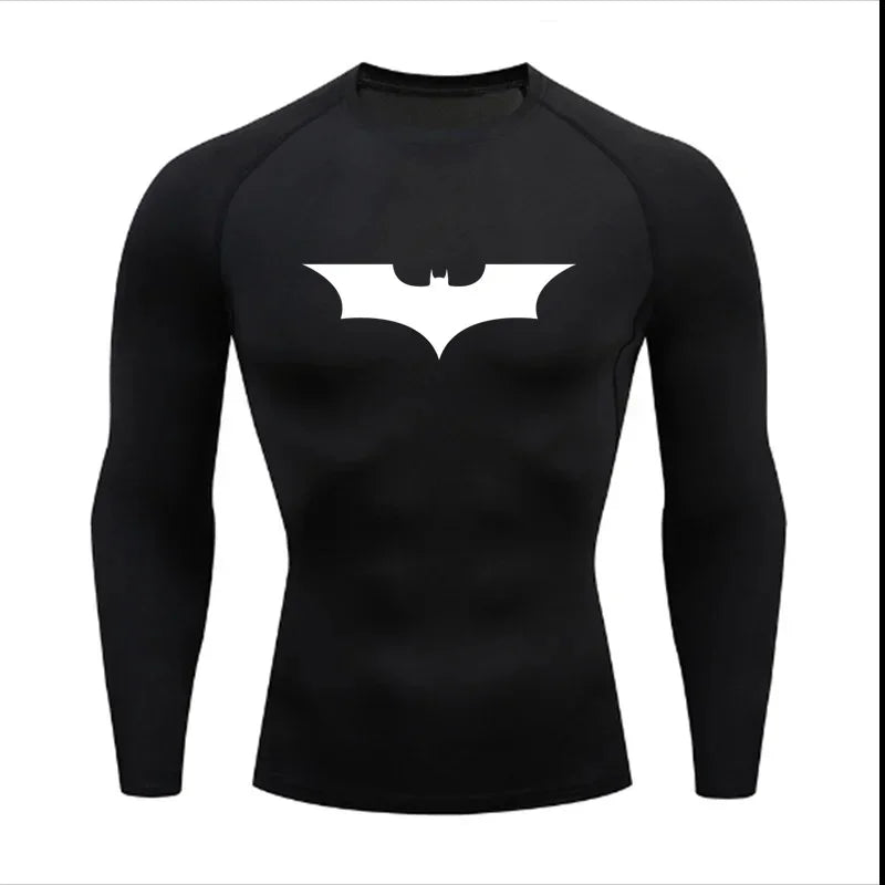 T-shirt de compression Batman noir et blanc manches longues