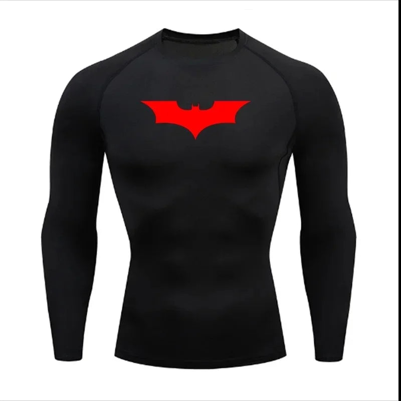 T-shirt de compression Batman noir et rouge manches longues