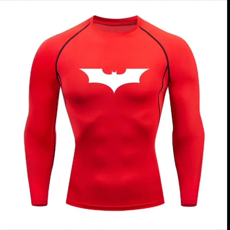 T-shirt de compression Batman rouge et blanc manches longues