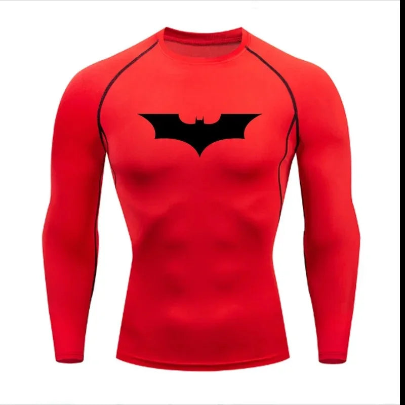 T-shirt de compression Batman rouge et noir manches longues