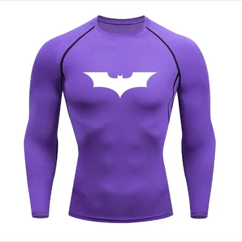 T-shirt de compression Batman violet et blanc manches longues