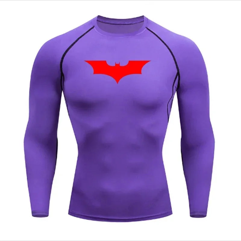 T-shirt de compression Batman violet et rouge manches longues