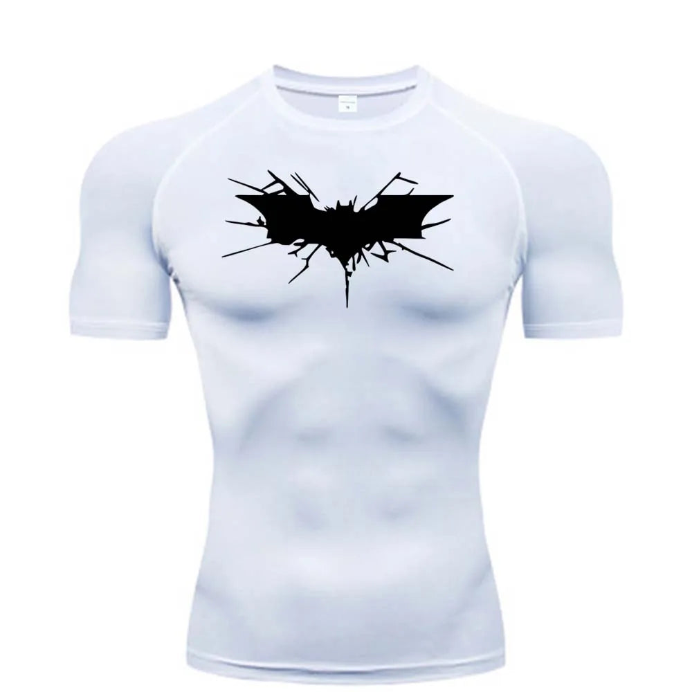 T-shirt de compression Batman blanc et noir manches courtes