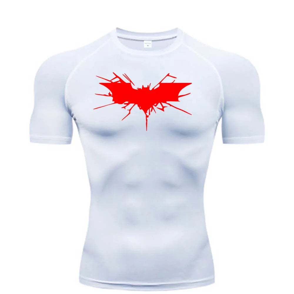 T-shirt de compression Batman blanc et rouge manches courtes