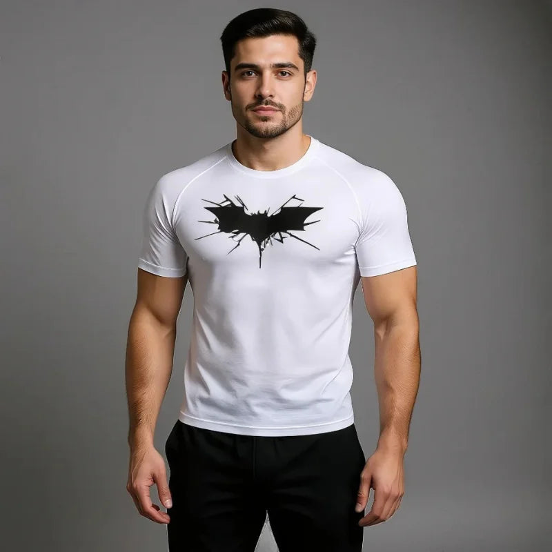 T-shirt de compression Batman blanc et noir manches courtes