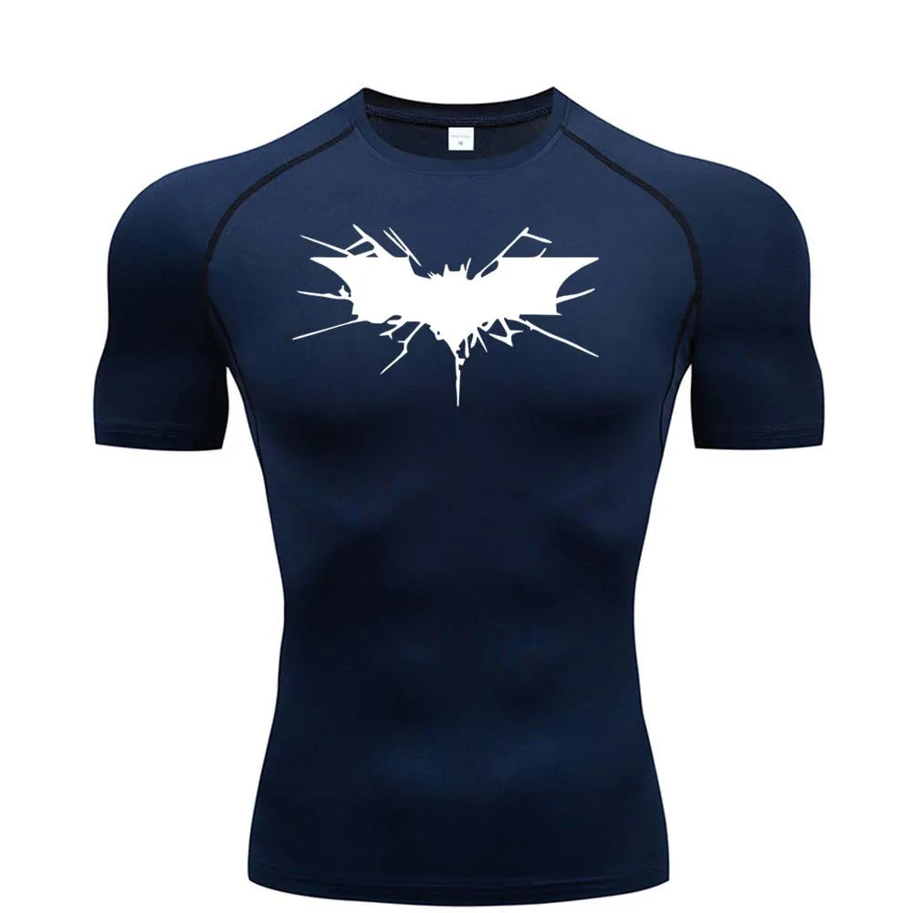 T-shirt de compression Batman bleu et blanc manches courtes
