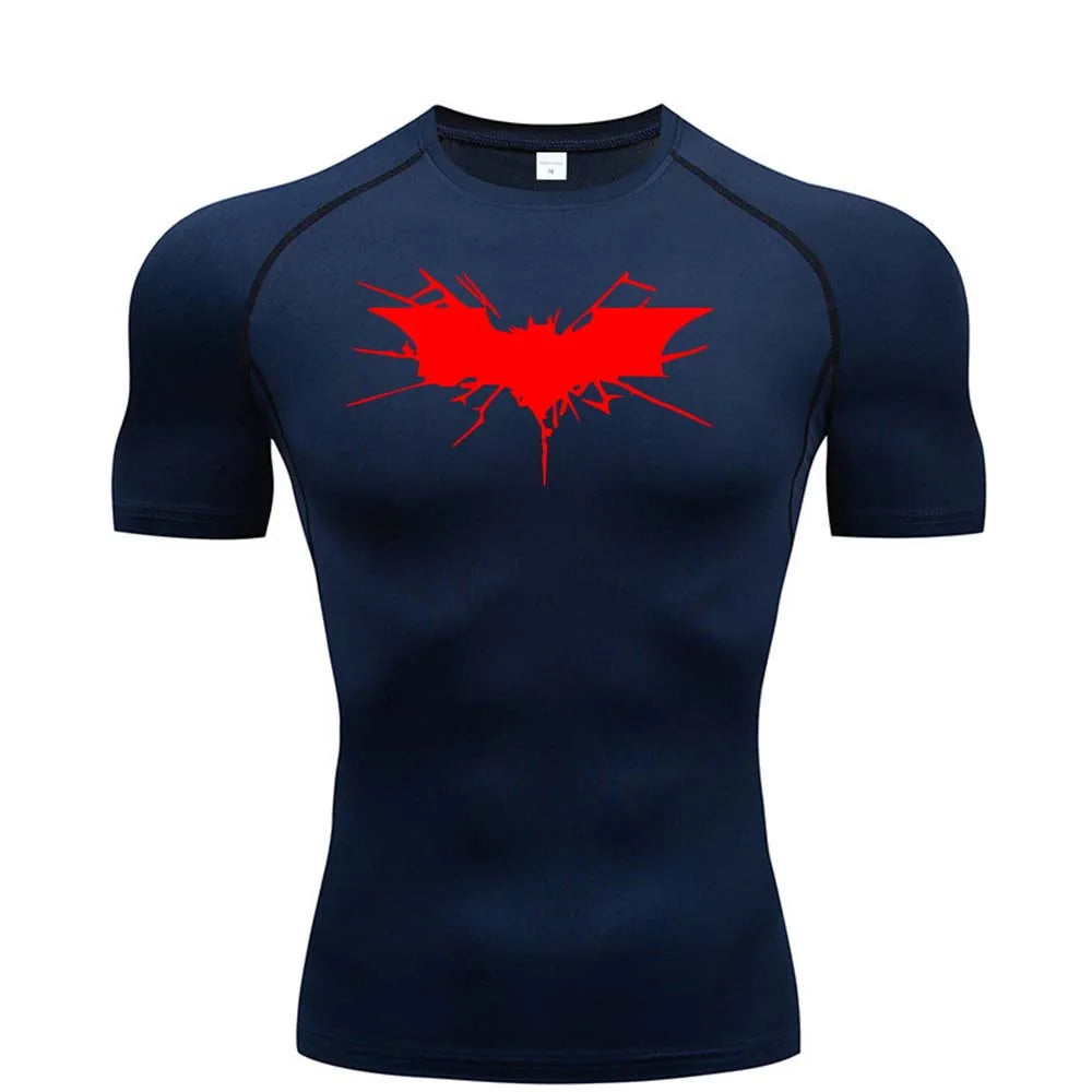 T-shirt de compression Batman bleu et rouge manches courtes