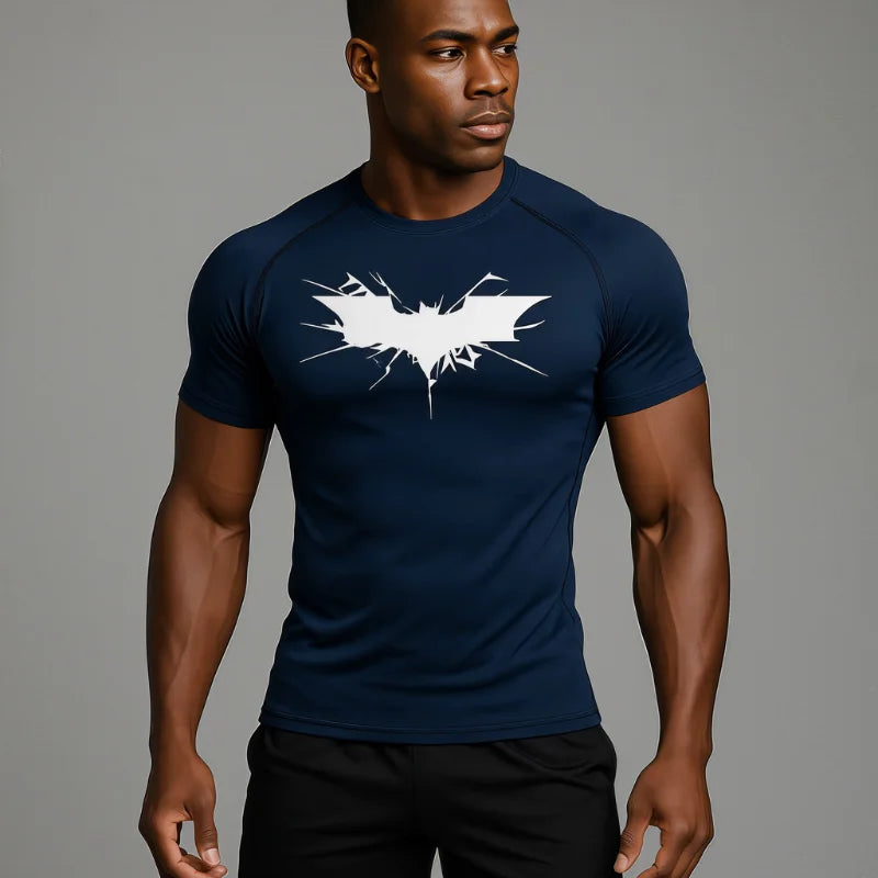 T-shirt de compression Batman bleu et blanc manches courtes