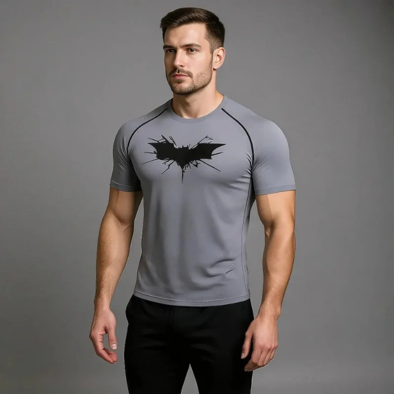 T-shirt de compression Batman gris et noir manches courtes