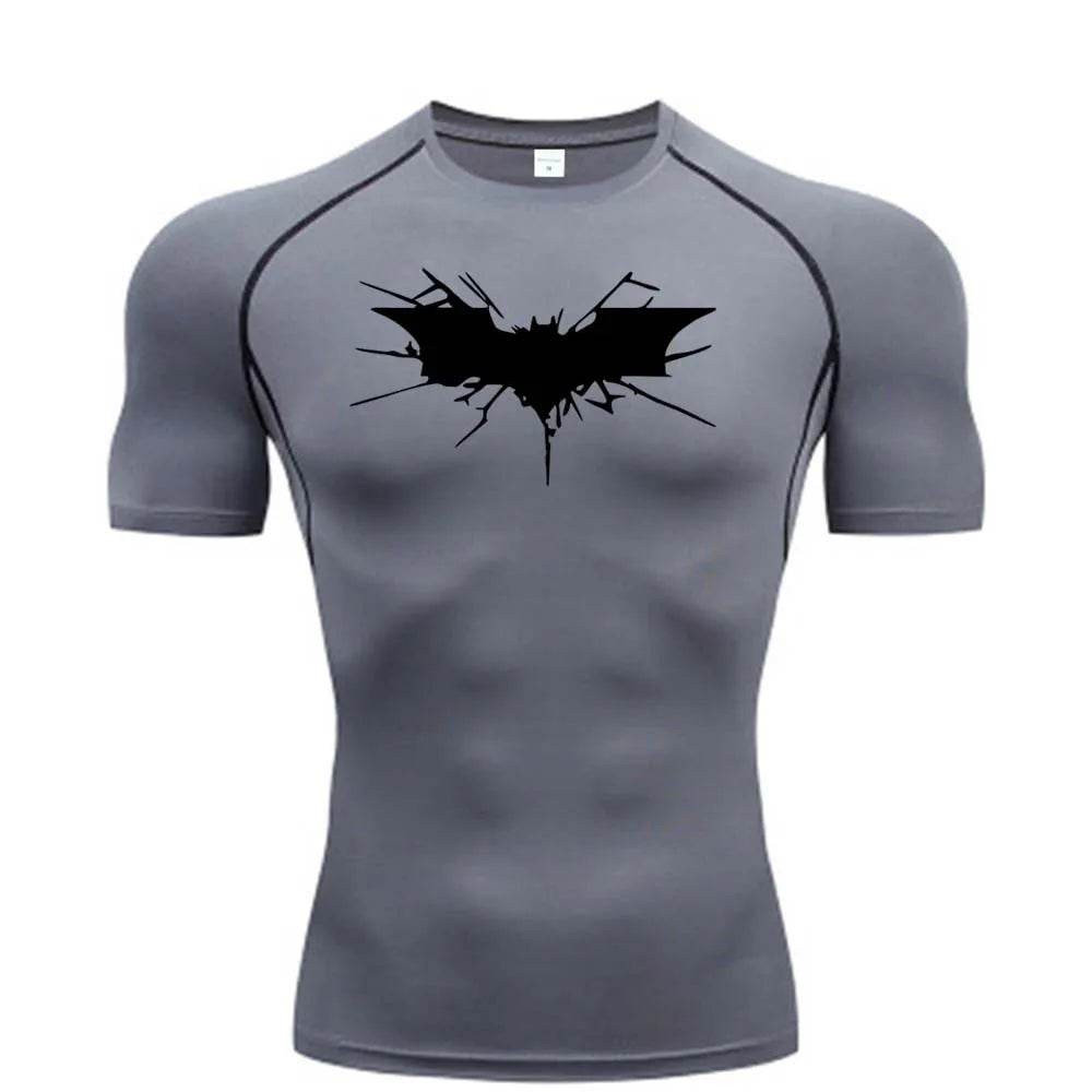 T-shirt de compression Batman gris et noir manches courtes