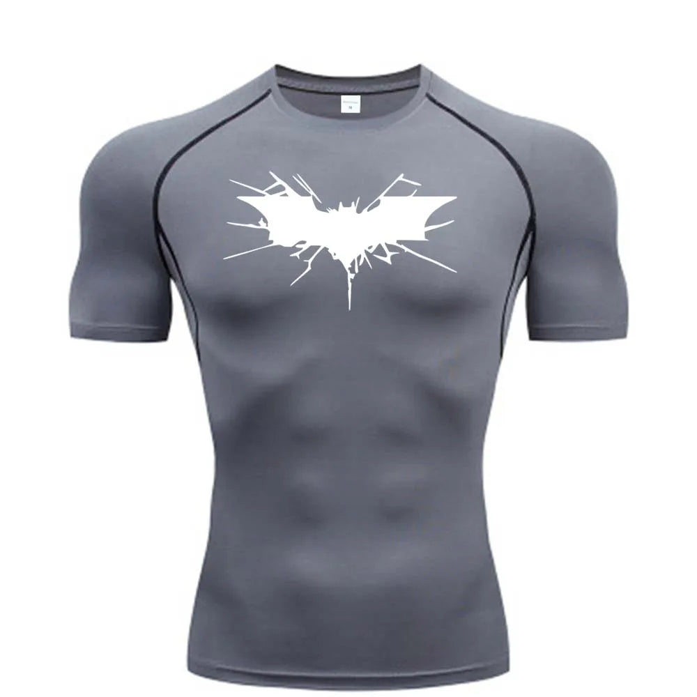 T-shirt de compression Batman gris et blanc manches courtes