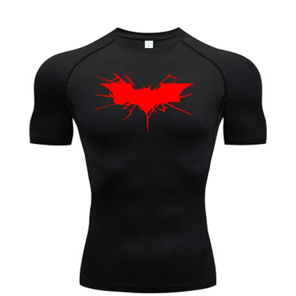 T-shirt de compression Batman noir et rouge manches courtes