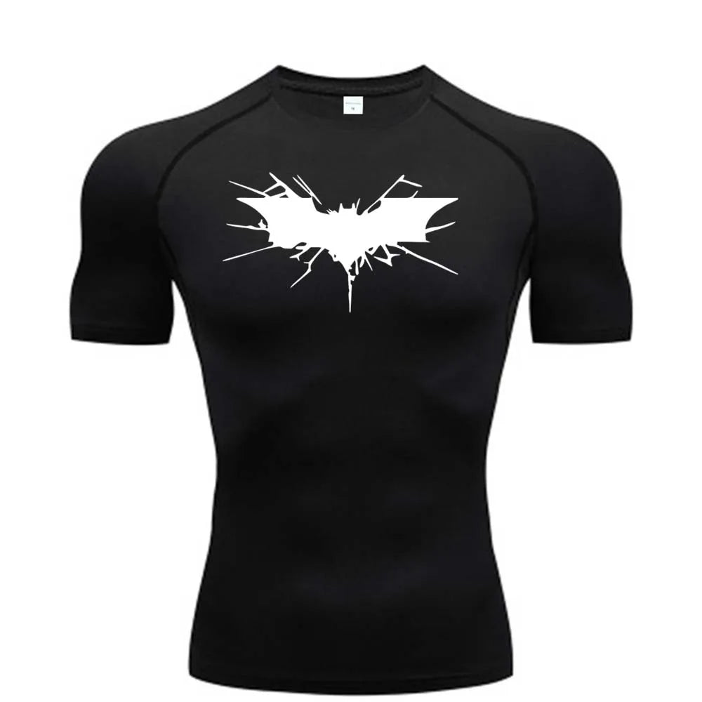 T-shirt de compression Batman noir et blanc manches courtes