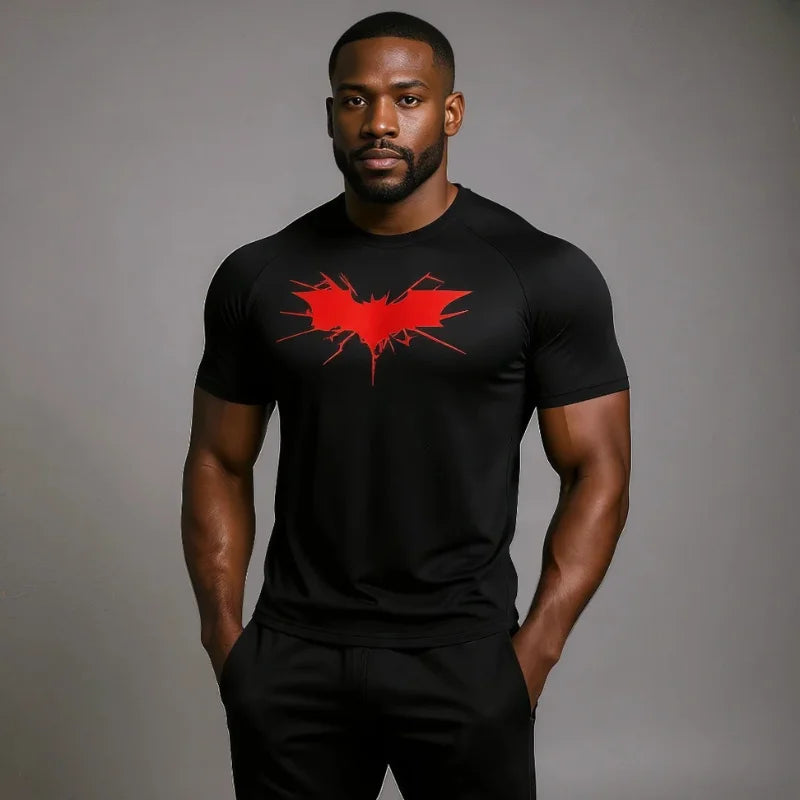 T-shirt de compression Batman noir et rouge manches courtes