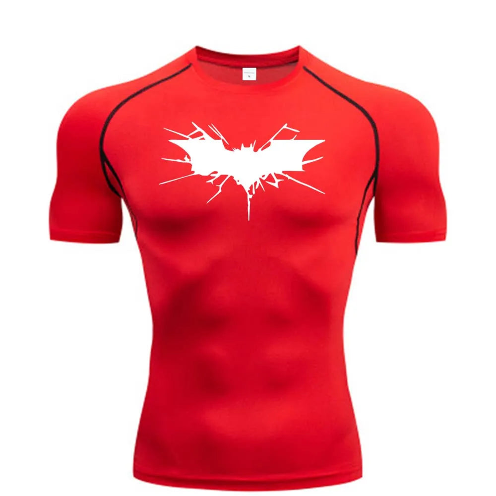 T-shirt de compression Batman rouge et blanc manches courtes