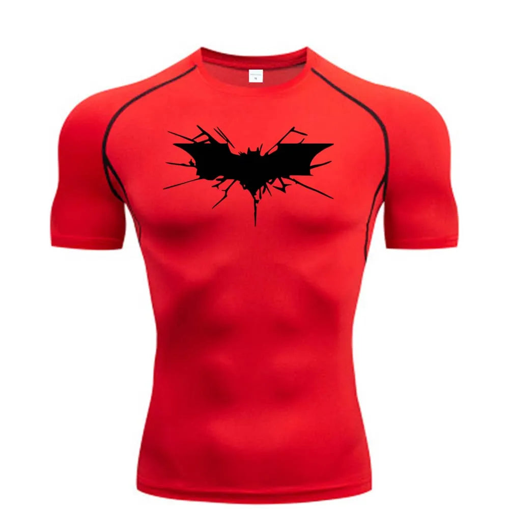 T-shirt de compression Batman rouge et noir manches courtes
