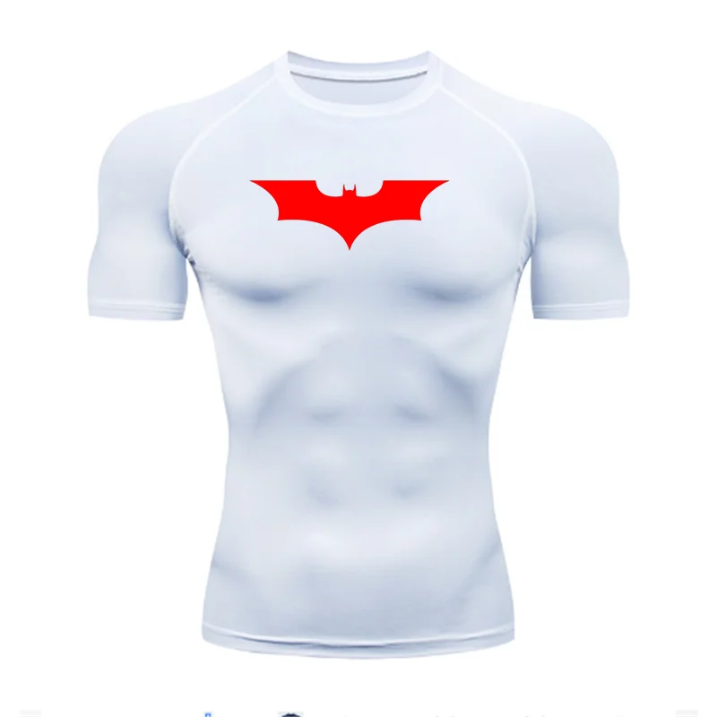 T-shirt de compression Batman blanc et rouge manches courtes
