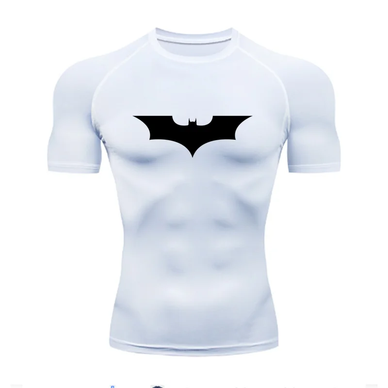 T-shirt de compression Batman blanc et noir manches courtes