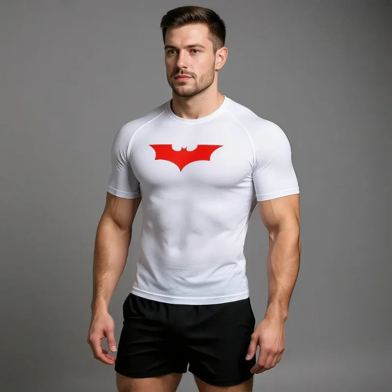 T-shirt de compression Batman blanc et rouge manches courtes