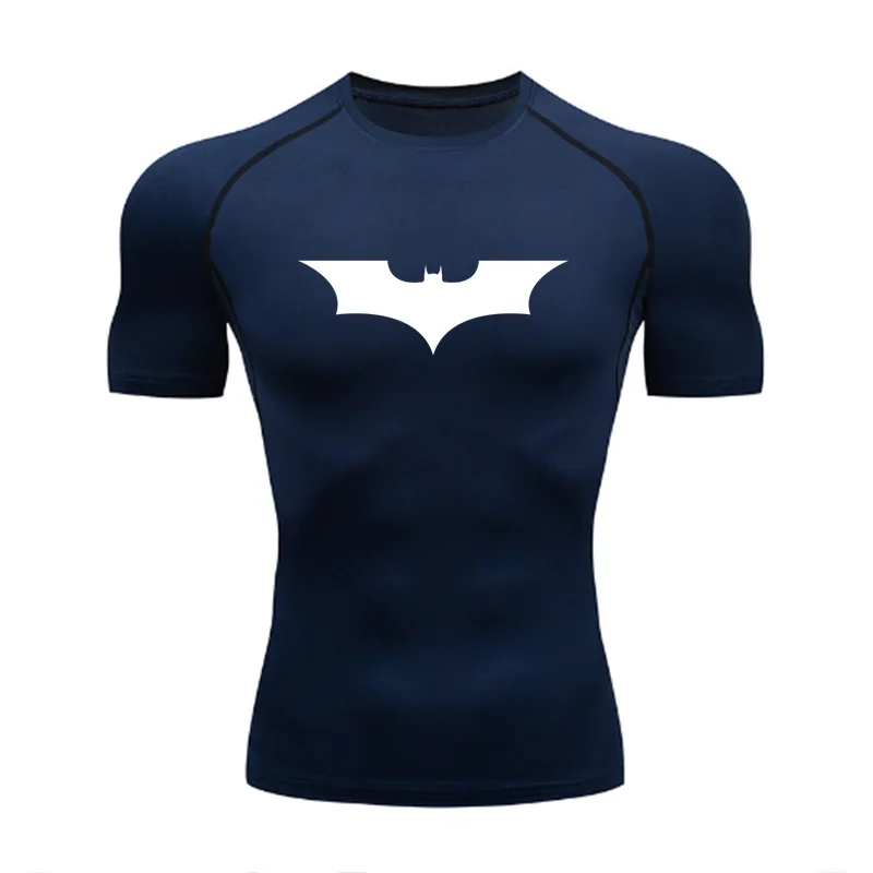T-shirt de compression Batman bleu et blanc manches courtes