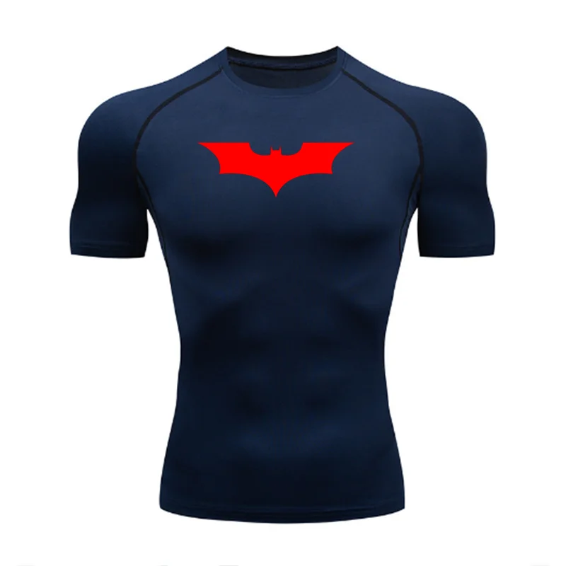 T-shirt de compression Batman bleu et rouge manches courtes