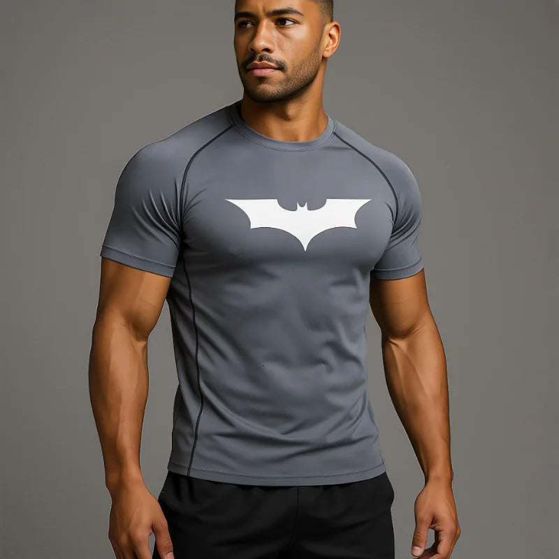 T-shirt de compression Batman gris et blanc manches courtes