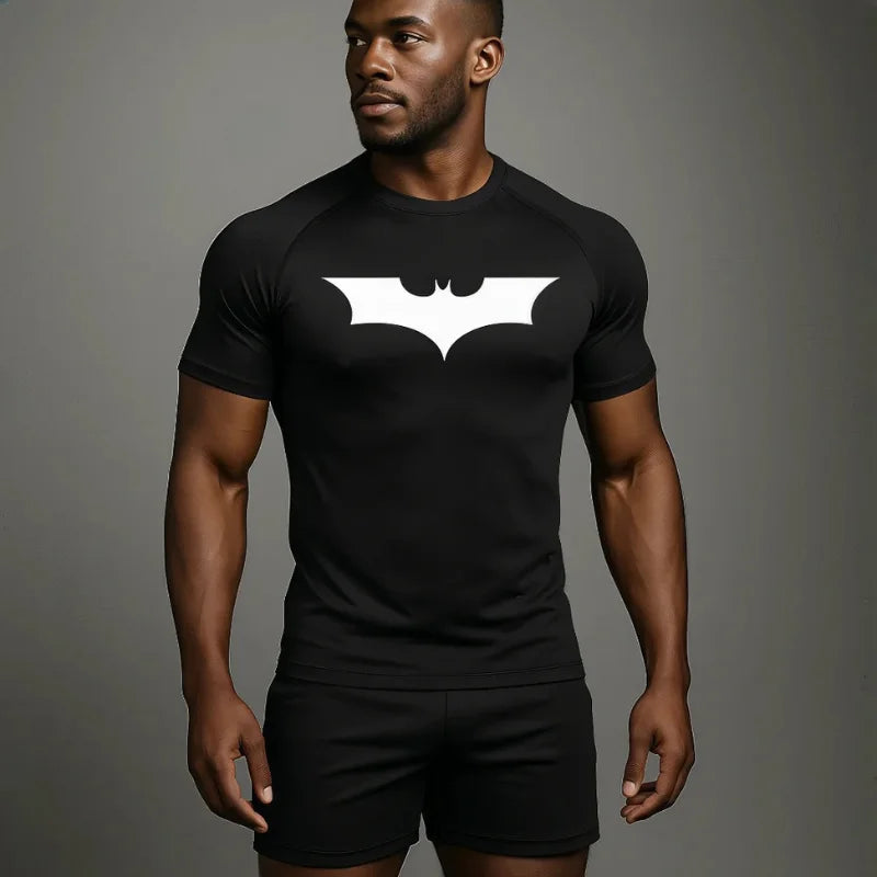 T-shirt de compression Batman noir et blanc manches courtes
