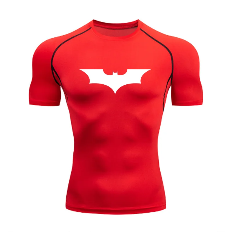 T-shirt de compression Batman rouge et blanc manches courtes