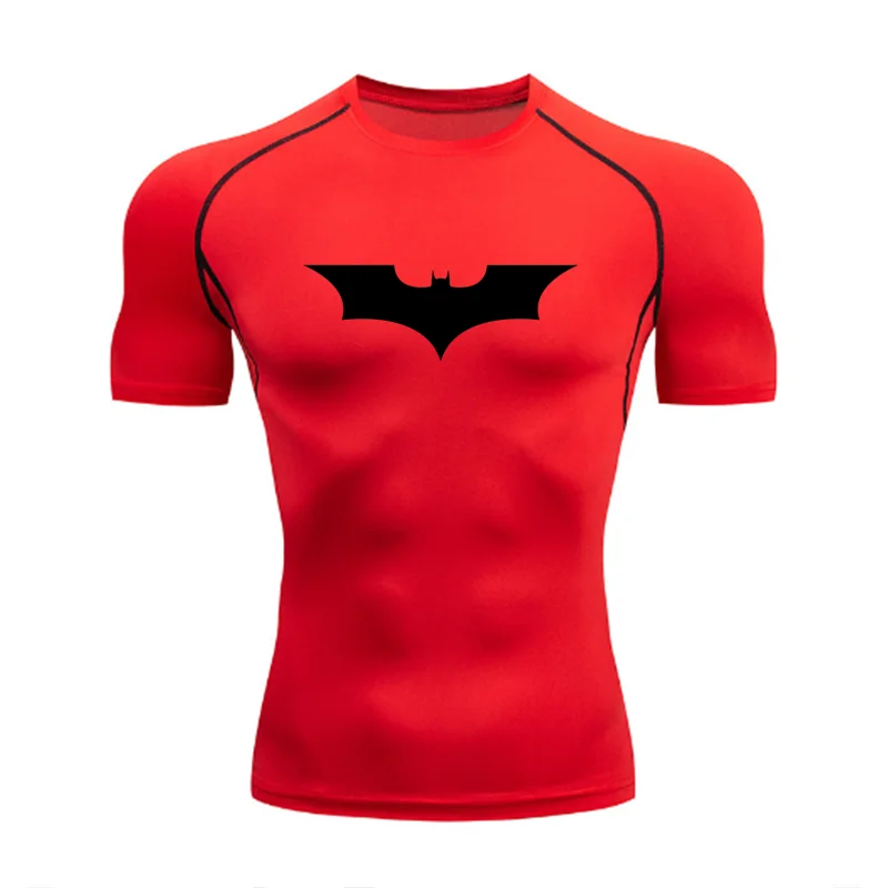 T-shirt de compression Batman rouge et noir manches courtes