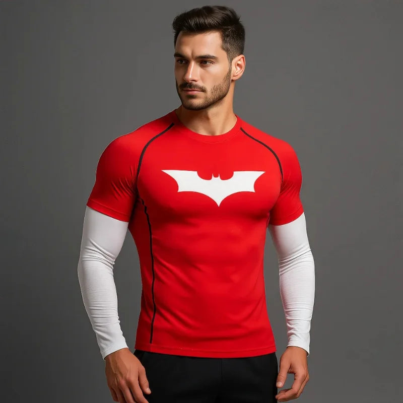 T-shirt de compression Batman rouge et blanc manches courtes