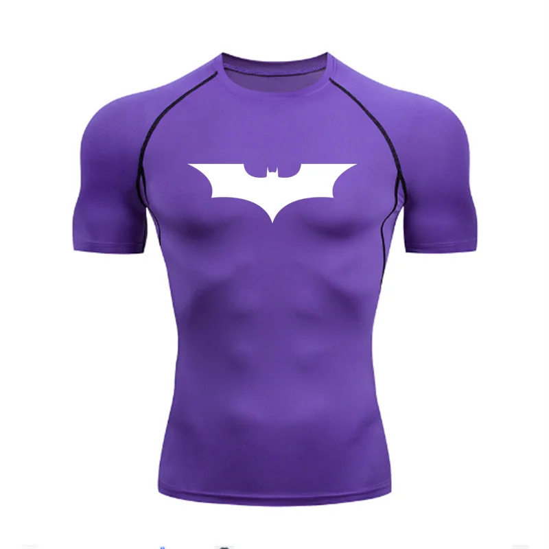 T-shirt de compression Batman violet et blanc manches courtes